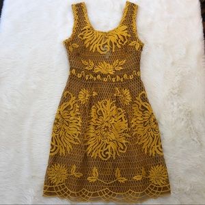 Anthro Yoana Baraschi Yellow Honeycomb Lace Dress